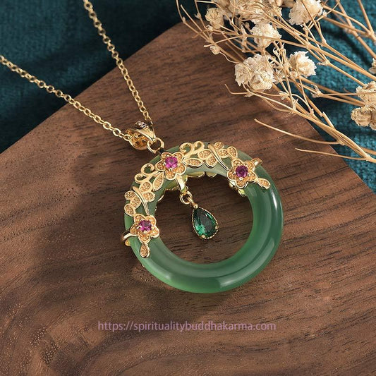 Jade  Natural Round Cyan Jade Healing Necklace Pendant