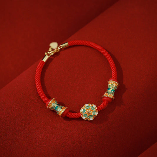 Alte tibetisch-buddhistische Tradition des Roten Seils, Dunhuang, 925 Sterling Silber, Lotus-Trommel, Neues Anfangsarmband 