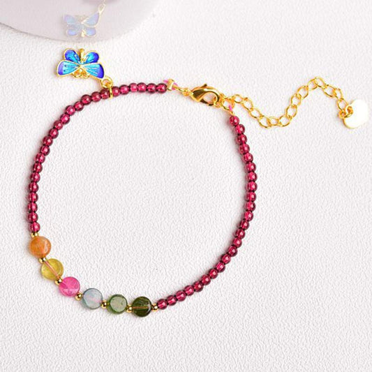 Spirituality Buddha Karma Garnet Tourmaline Butterfly Protection Bracelet Anklet