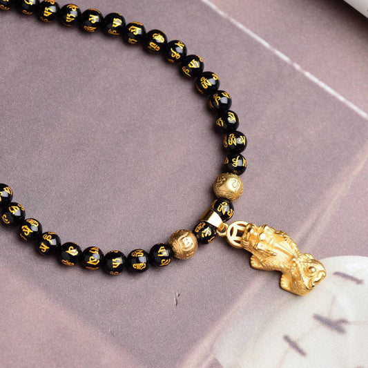 Spirituality Buddha Karma FengShui Obsidian PiXiu Wealth Necklace