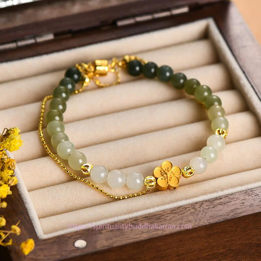 Jade  925 Sterling Silver Natural Hetian Jade Peach Blossom Luck Chain Bracelet