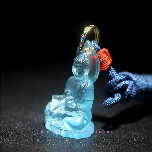 Buddha Energy Necklace Blue Tathagata Buddha Medicine Buddha Liuli Crystal Serenity Amulet Necklace Pendant