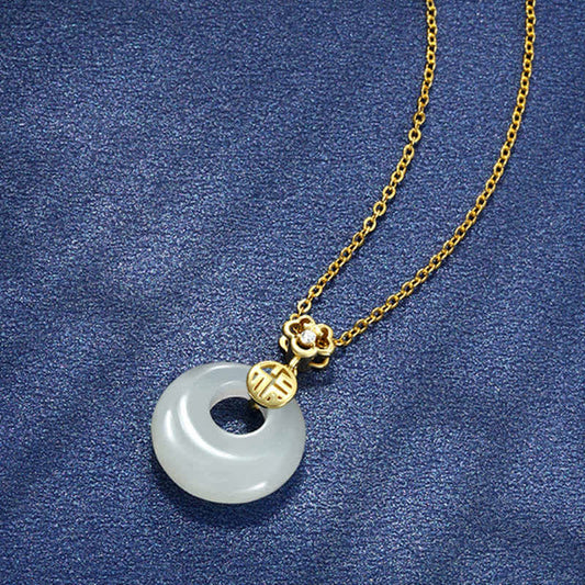 Jade  White Jade Peace Buckle Blessings Luck Necklace Pendant