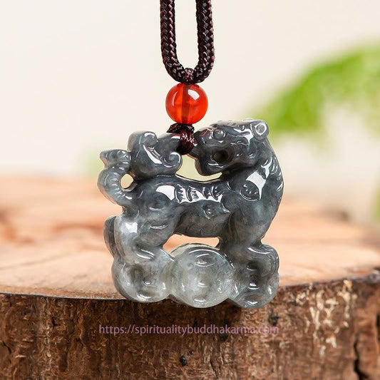 Jade  Natural Jade Tiger Copper Coin Pattern Luck Necklace Pendant