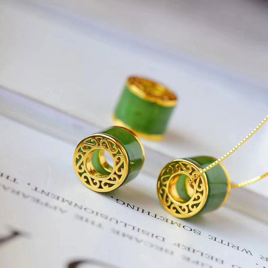 Jade  Round Cyan Jade Luck Necklace Pendant