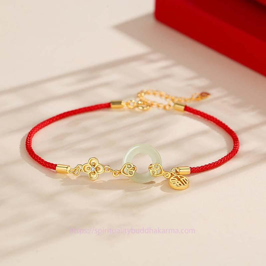 Bracelet traditionnel tibétain bouddhiste à corde rouge en argent sterling 999 et jade Hetian, boucle de paix, symbole Fu, corde rouge porte-bonheur 