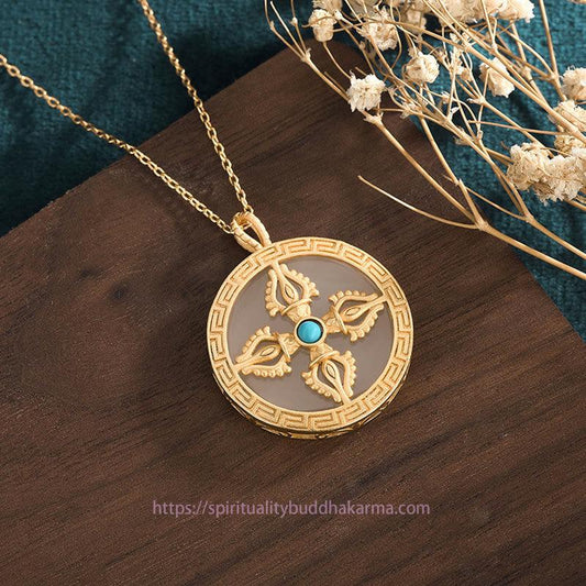Jade  White Jade Double Dorje Protection Luck Necklace Pendant