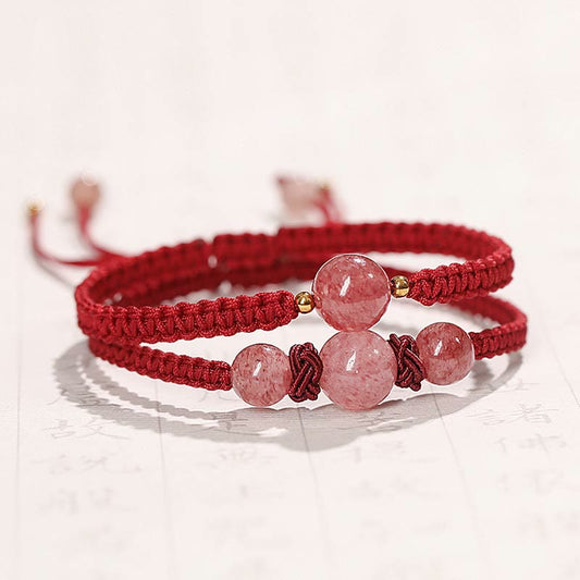 Spiritualität Buddha Karma Natürlicher Erdbeerquarz Kristall Liebe Rotes Faden Gewebtes Armband Fußkettchen