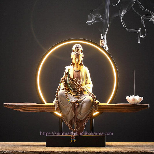 Spiritualität Buddha Avalokitesvara Keramik Lotus Entspannung Räuchergefäß Dekoration 
