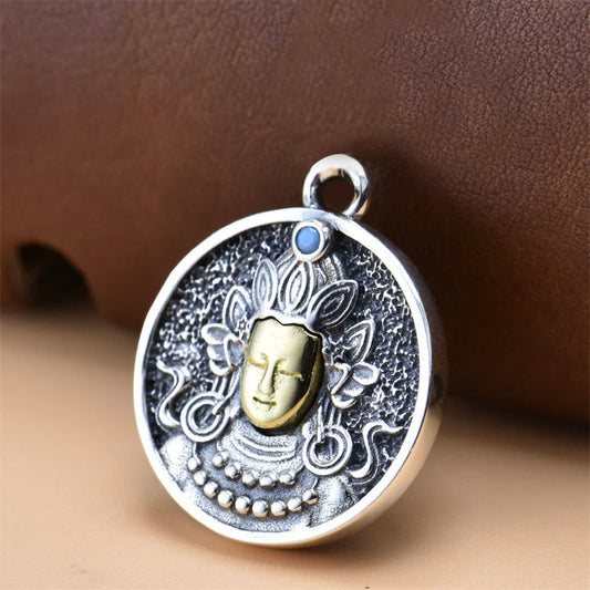 Buddha-Energie-Halskette aus 925er Sterlingsilber mit grünem Tara- und Doppel-Dorje-Vajra-Schutzanhänger