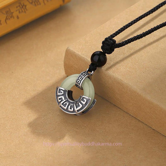 Jade  925 Sterling Silver Natural Hetian Jade Peace Buckle Prosperity Necklace Pendant
