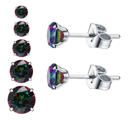 4–8 mm große Ohrstecker mit mystischem Regenbogen-Zirkonia – hypoallergene Verschlüsse aus Edelstahl 316L – für Damen und Herren
